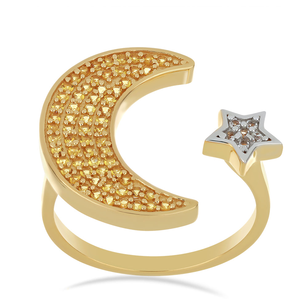 Goldplattierter Silberring mit Zitrin aus dem Ural und weißem Topas