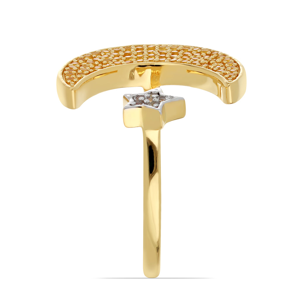 Goldplattierter Silberring mit Zitrin aus dem Ural und weißem Topas