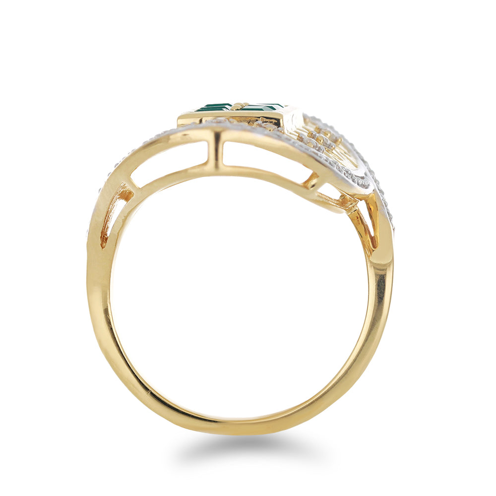 Goldplattierter Silberring mit grünem Achat und weißem Topas 2 