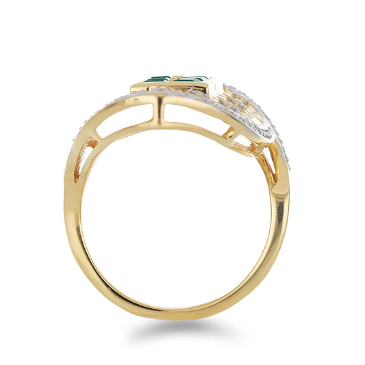 Goldplattierter Silberring mit grünem Achat und weißem Topas