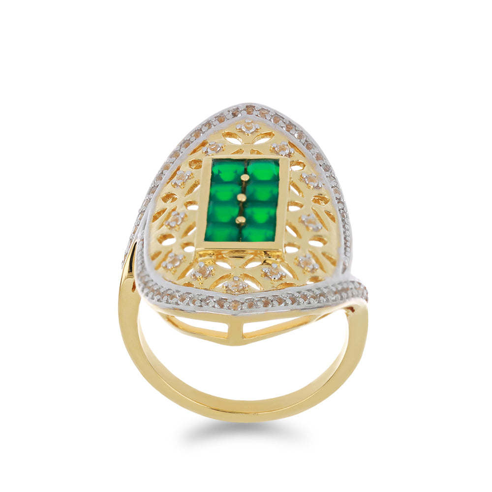 Goldplattierter Silberring mit grünem Achat und weißem Topas 3 