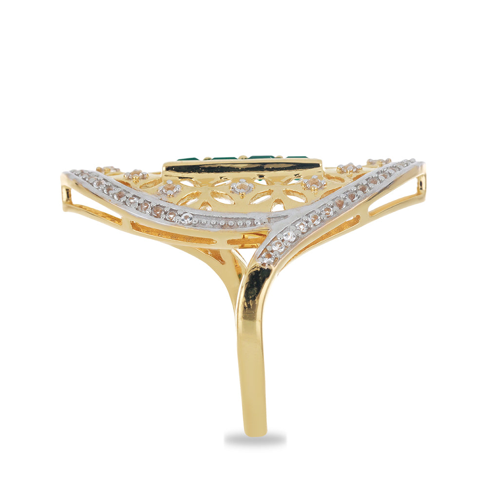 Goldplattierter Silberring mit grünem Achat und weißem Topas 4 