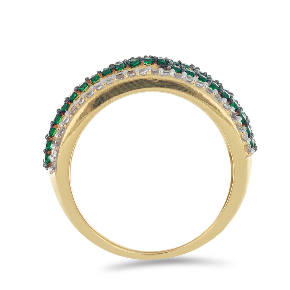 Goldplattierter Silberring mit grünem Achat und weißem Topas 2 