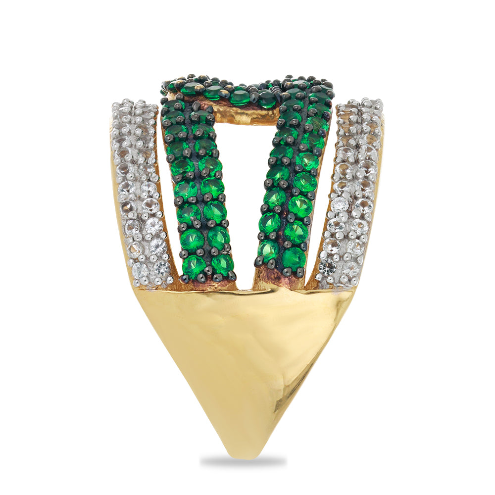 Goldplattierter Silberring mit grünem Achat und weißem Topas 4 