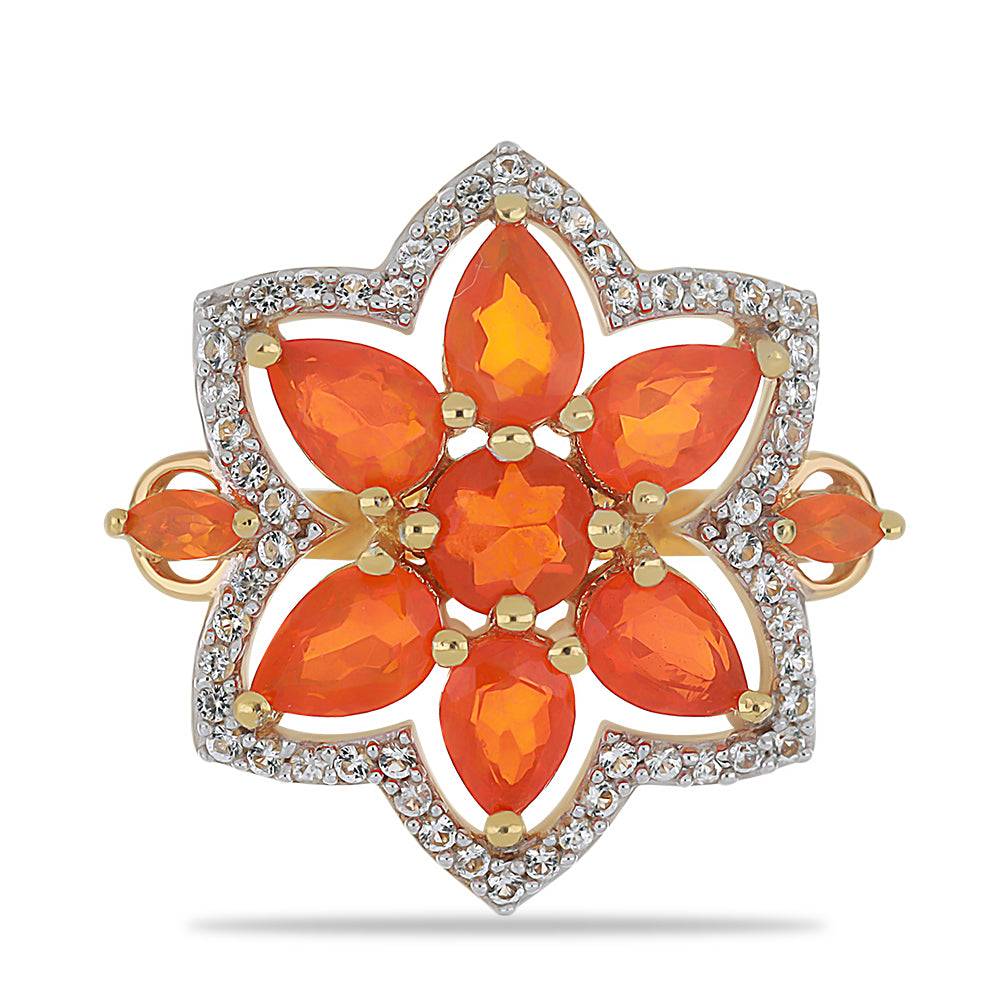 Goldplattierter Silberring mit orangefarbenem Opal aus Lega Dembi und weißem Topas 1 