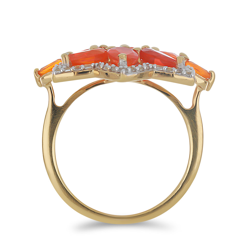 Goldplattierter Silberring mit orangefarbenem Opal aus Lega Dembi und weißem Topas 2 