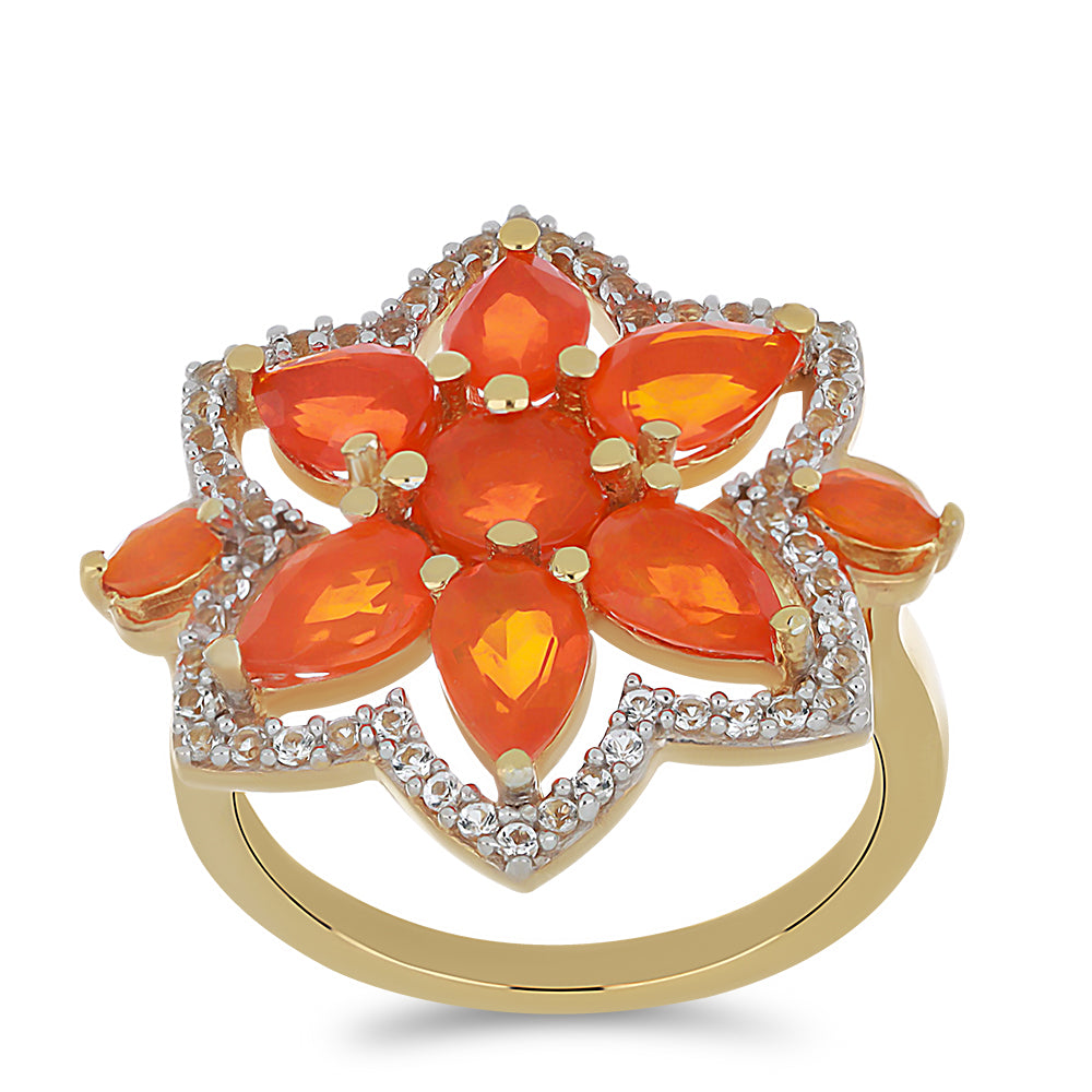 Goldplattierter Silberring mit orangefarbenem Opal aus Lega Dembi und weißem Topas 3 