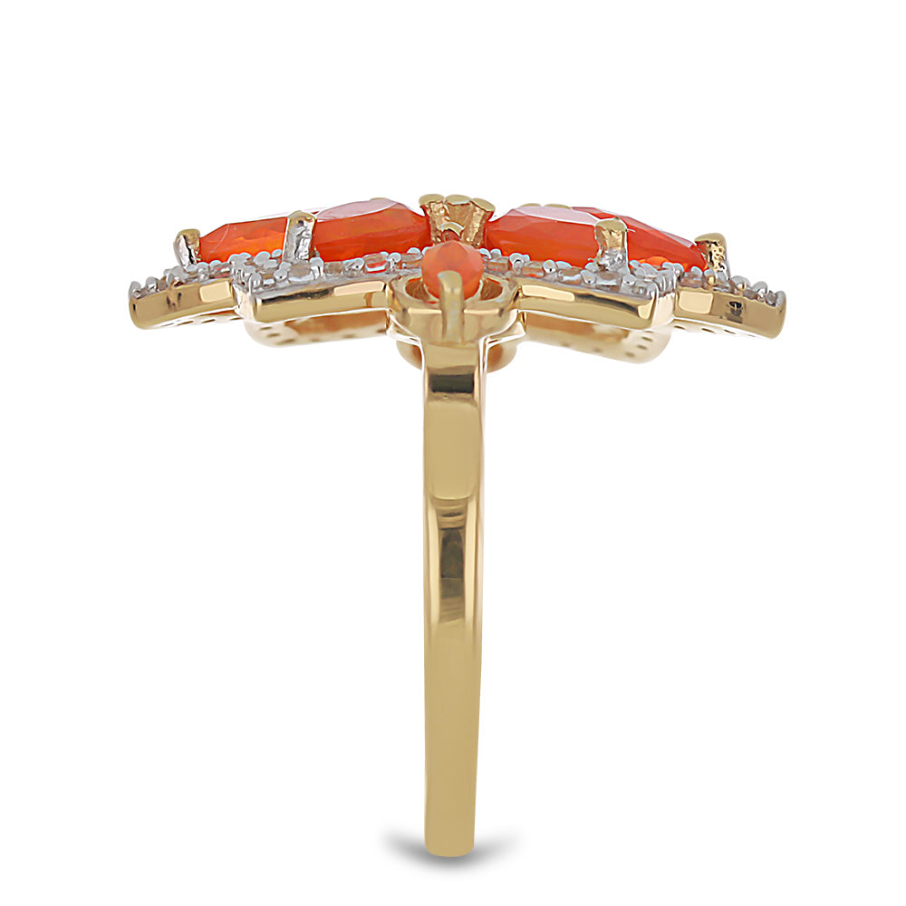 Goldplattierter Silberring mit orangefarbenem Opal aus Lega Dembi und weißem Topas 4 