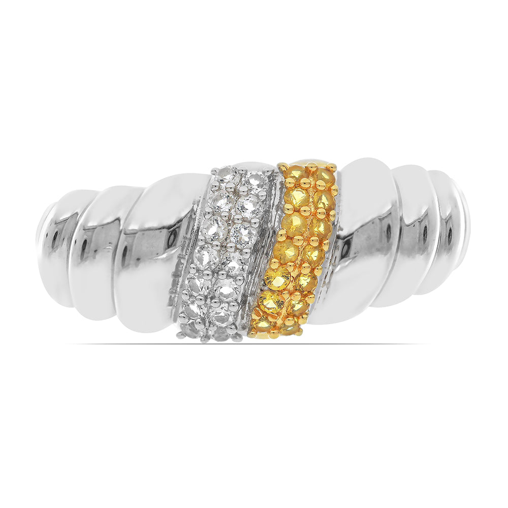 Silberring mit Zitrin aus dem Ural und weißem Topas