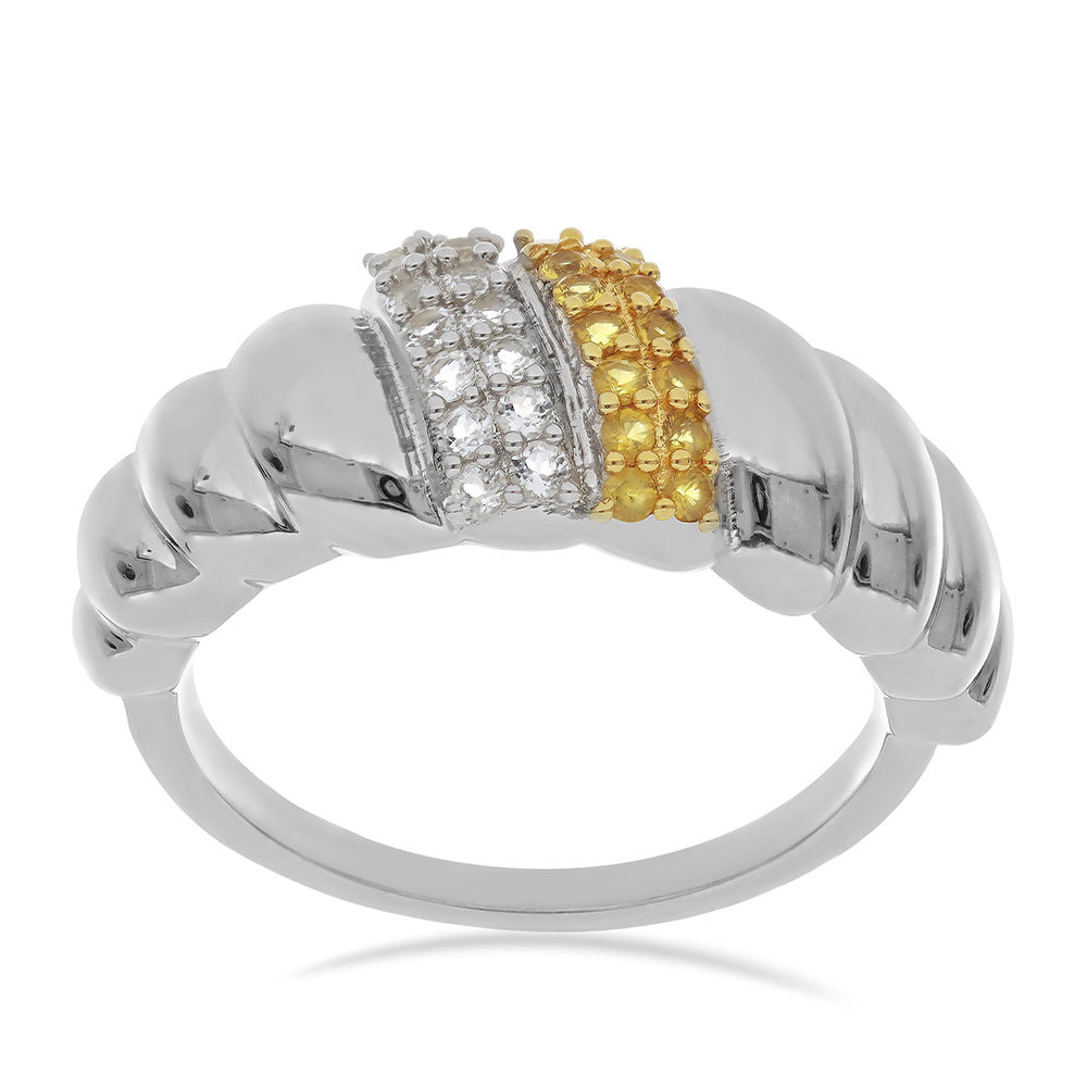 Silberring mit Zitrin aus dem Ural und weißem Topas