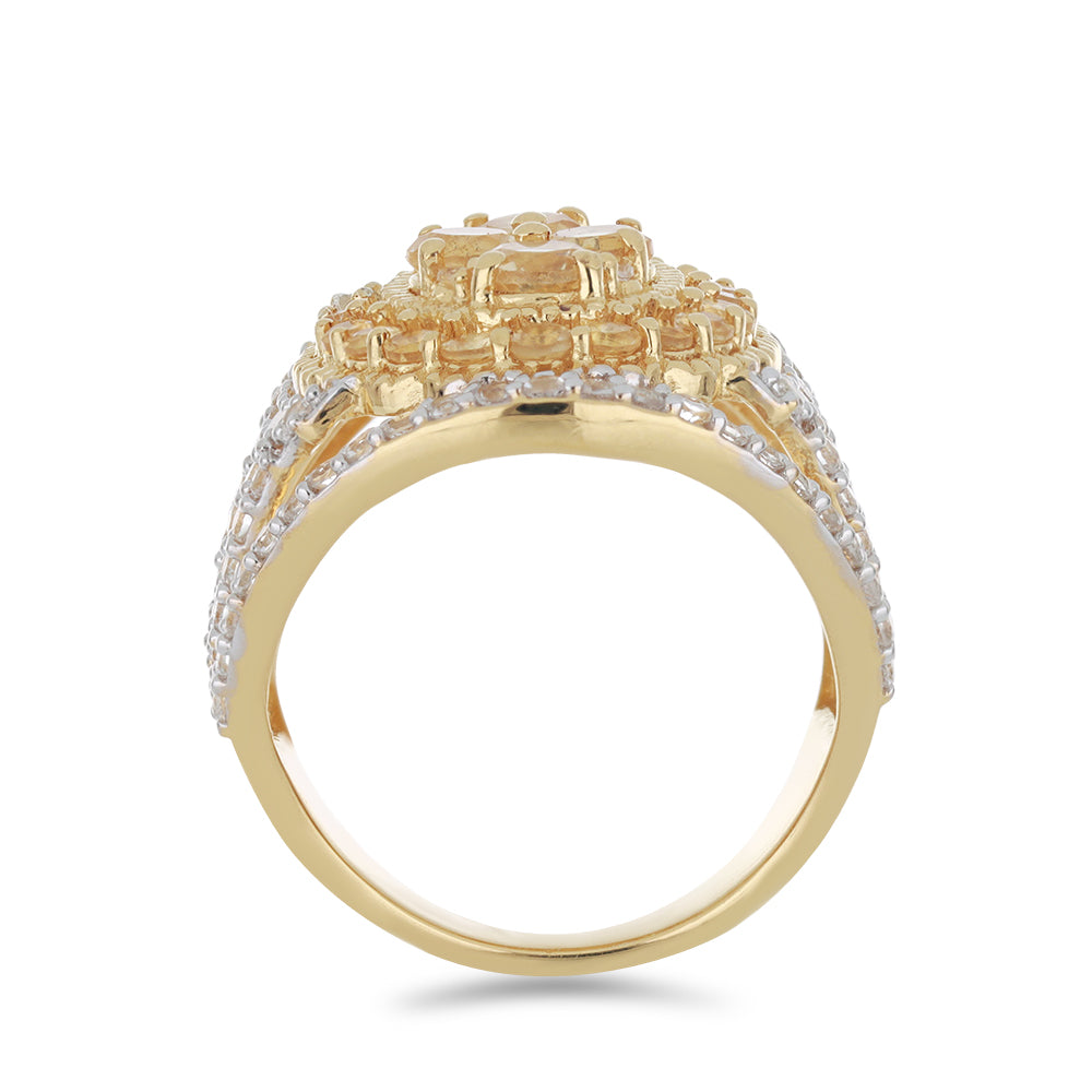 Goldplattierter Silberring mit Zitrin aus dem Ural und weißem Topas