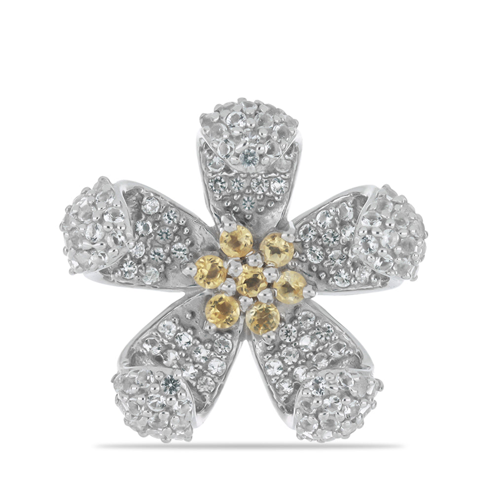 Silberring mit Zitrin aus dem Ural und weißem Topas