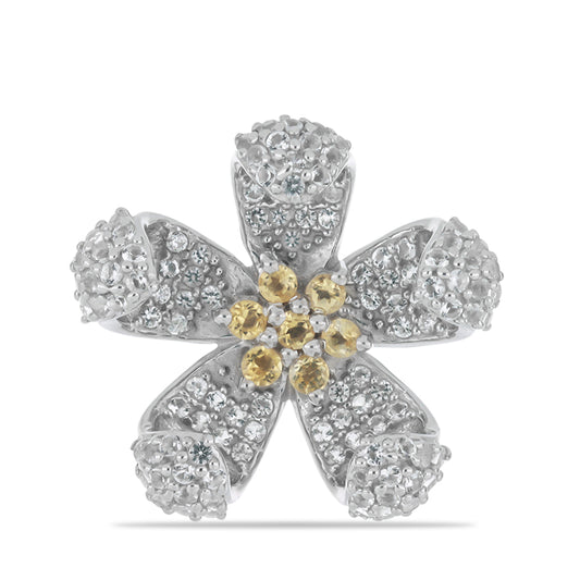 Silberring mit Zitrin aus dem Ural und weißem Topas