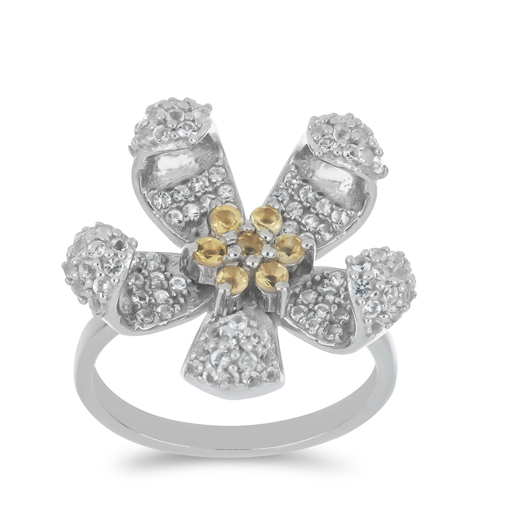 Silberring mit Zitrin aus dem Ural und weißem Topas