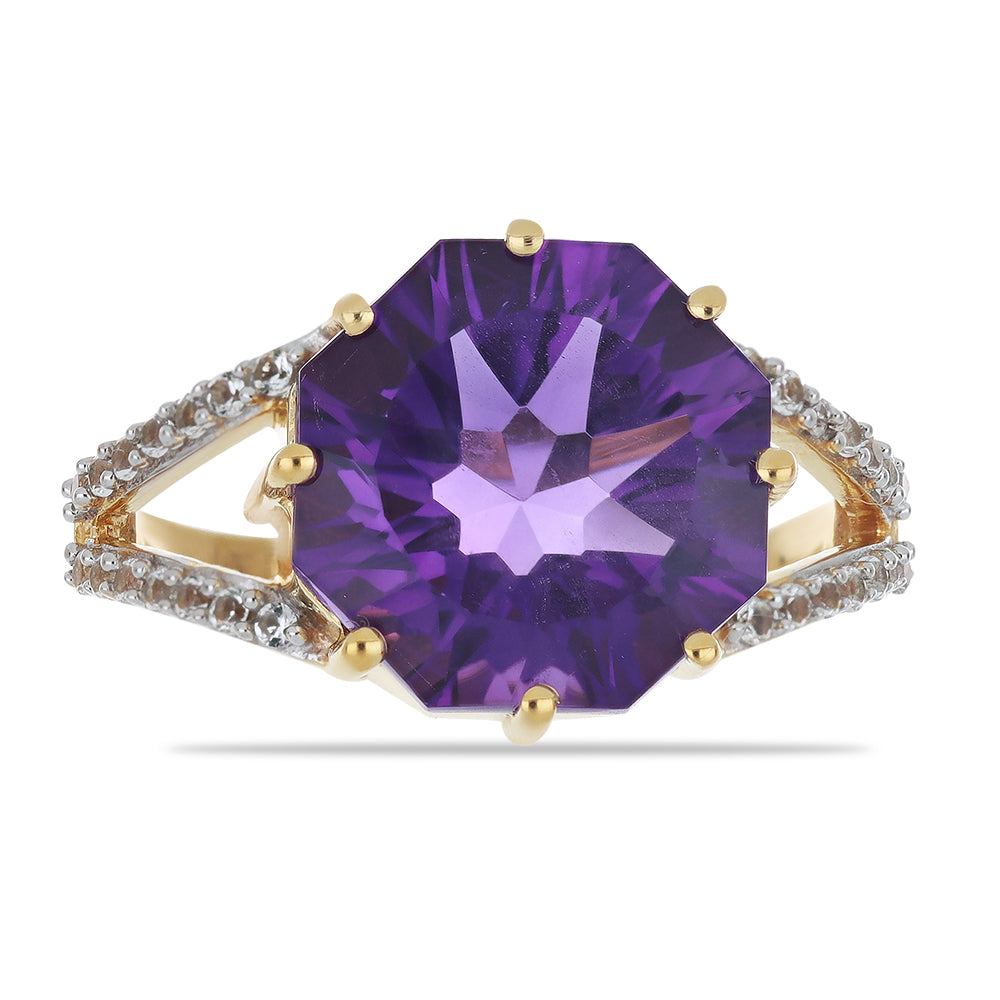 Goldplattierter Silberring mit sambischem Amethyst und weißem Topas 1 
