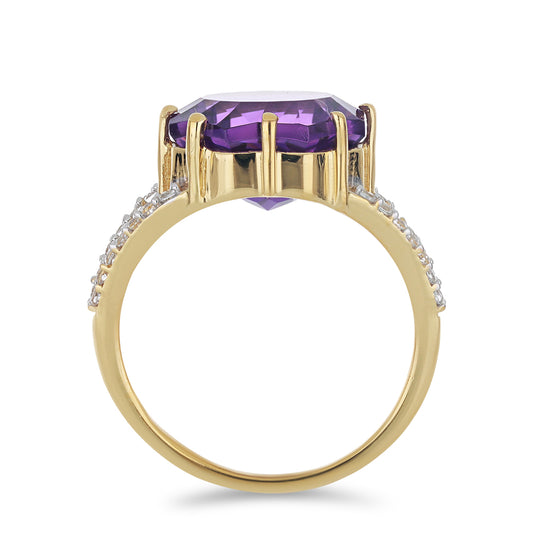 Goldplattierter Silberring mit sambischem Amethyst und weißem Topas