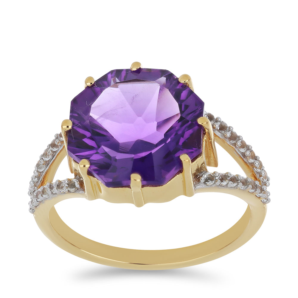 Goldplattierter Silberring mit sambischem Amethyst und weißem Topas 3 