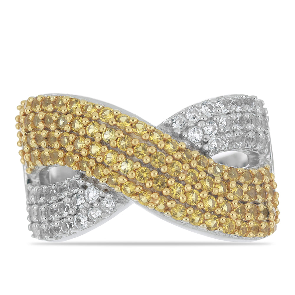 Silberring mit Zitrin aus dem Ural und weißem Topas