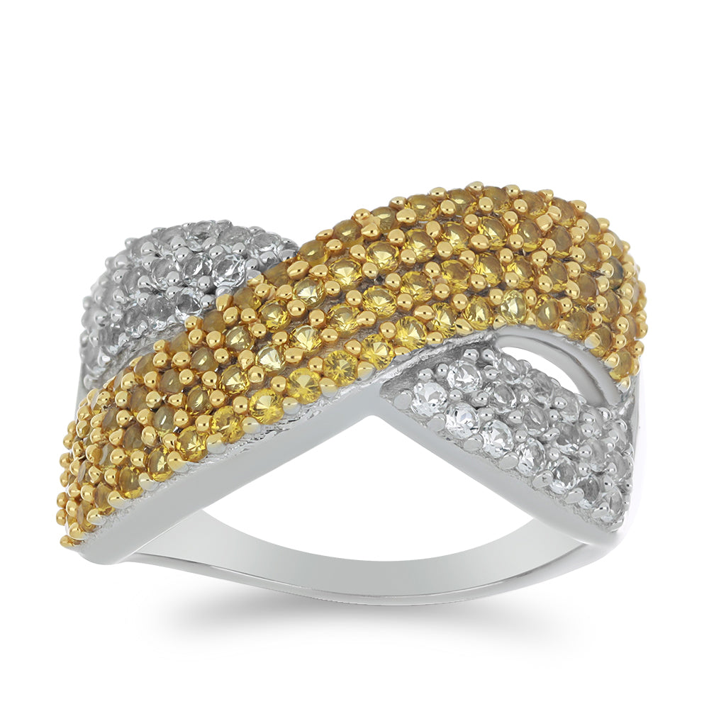 Silberring mit Zitrin aus dem Ural und weißem Topas