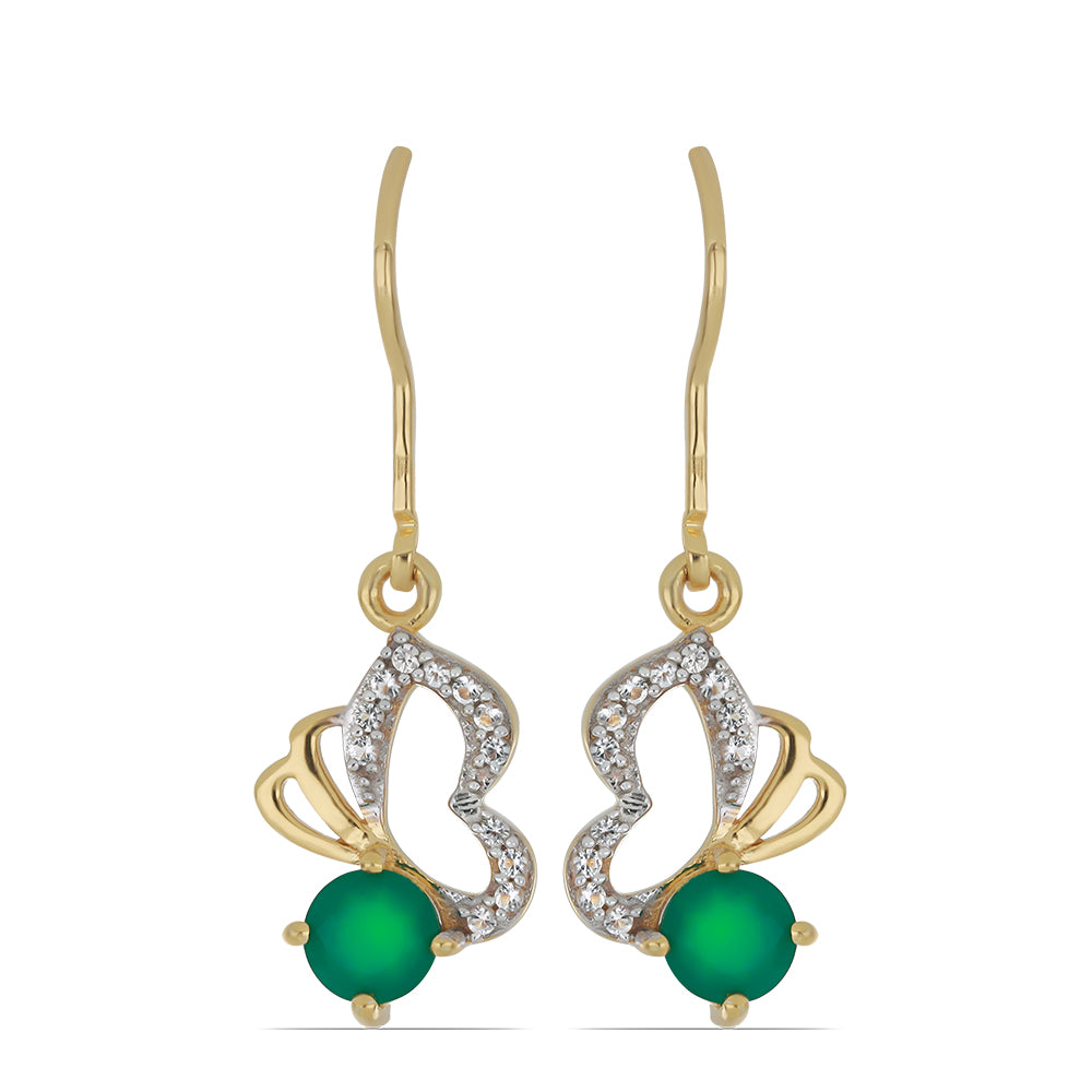 Goldplattierte Silberohrringe mit grünem Achat und weißem Topas