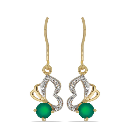 Goldplattierte Silberohrringe mit grünem Achat und weißem Topas