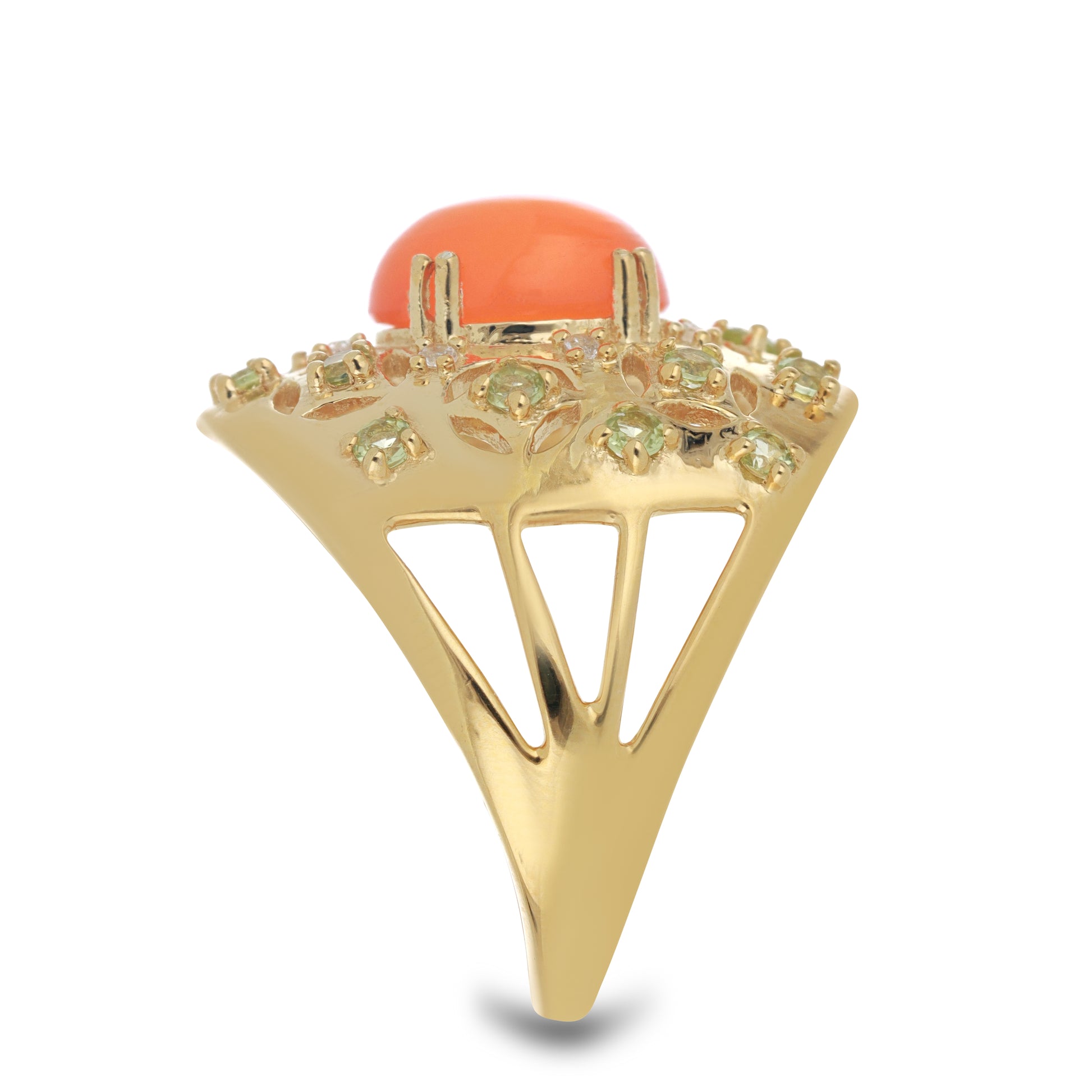 Goldplattierter Silberring mit orangefarbenem Opal aus Lega Dembi und Peridot aus Changbai 4 