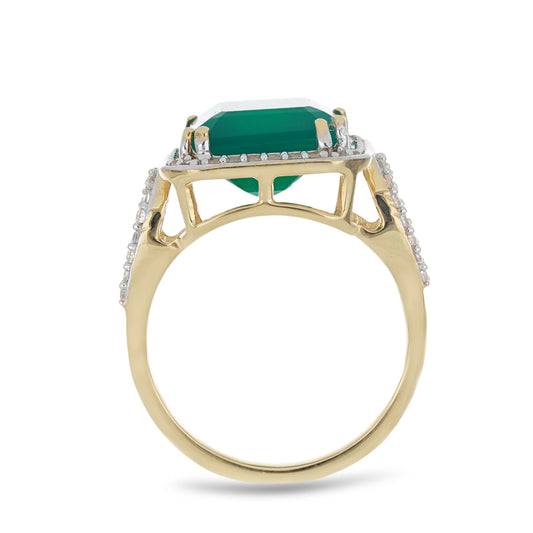 Goldplattierter Silberring mit grünem Achat und weißem Topas