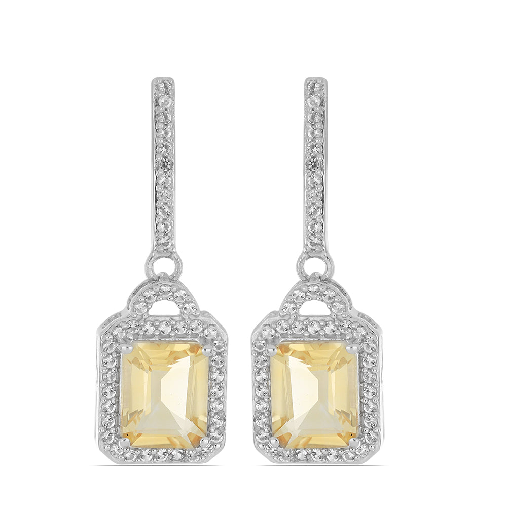 Silberohrringe mit Zitrin aus dem Ural und weißem Topas