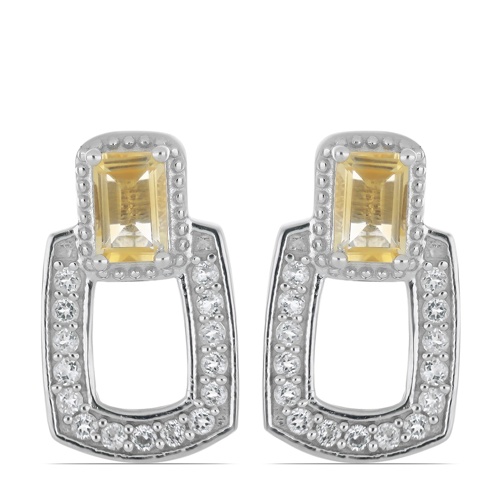 Silberohrringe mit Zitrin aus dem Ural und weißem Topas 1 