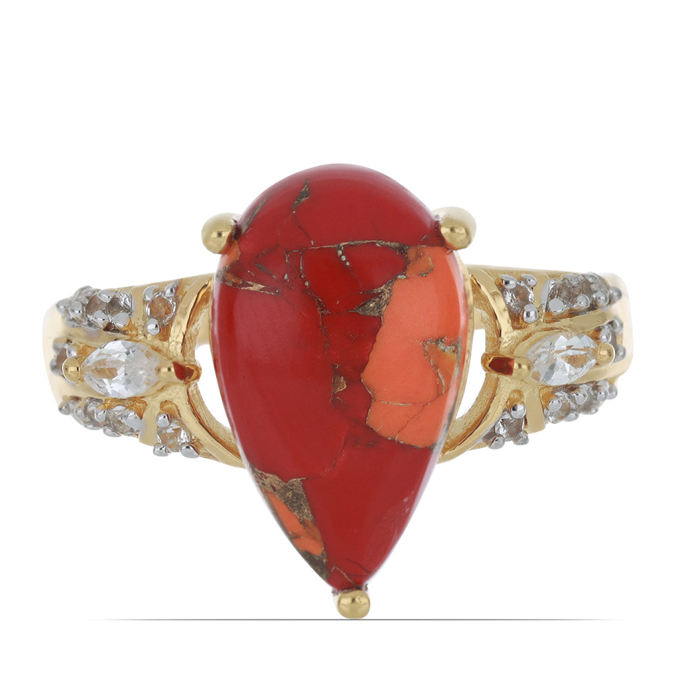 Goldplattierter Silberring mit Mohave-Türkis und weißem Topas 1 