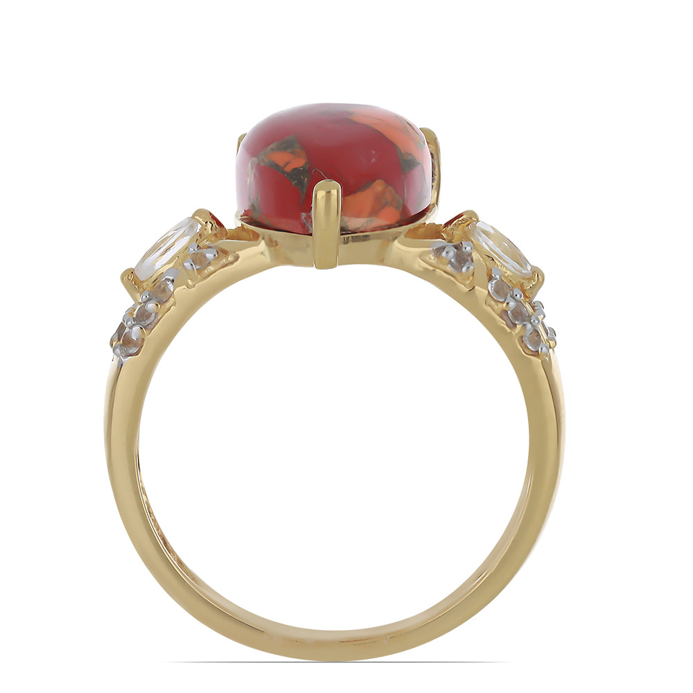 Goldplattierter Silberring mit Mohave-Türkis und weißem Topas