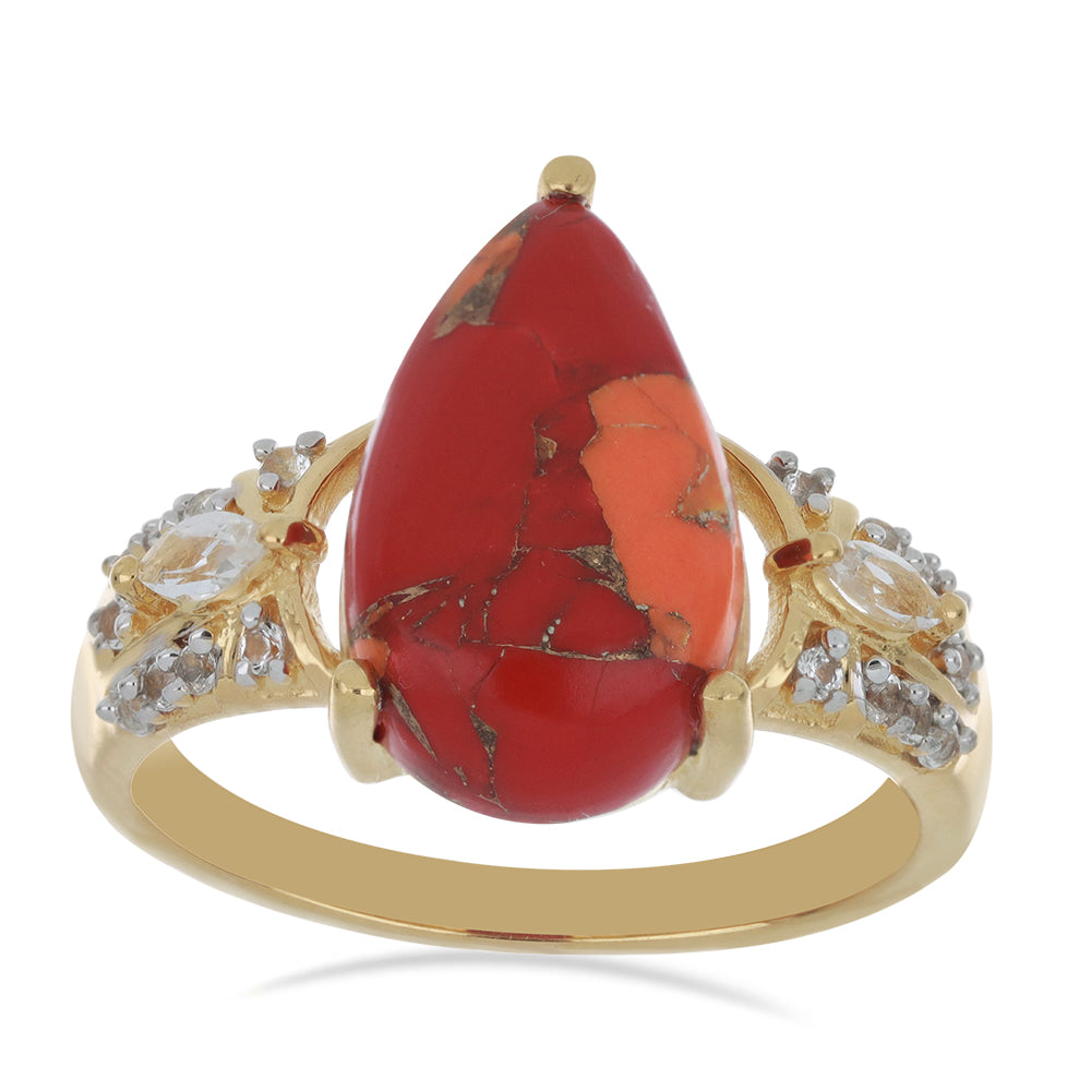 Goldplattierter Silberring mit Mohave-Türkis und weißem Topas