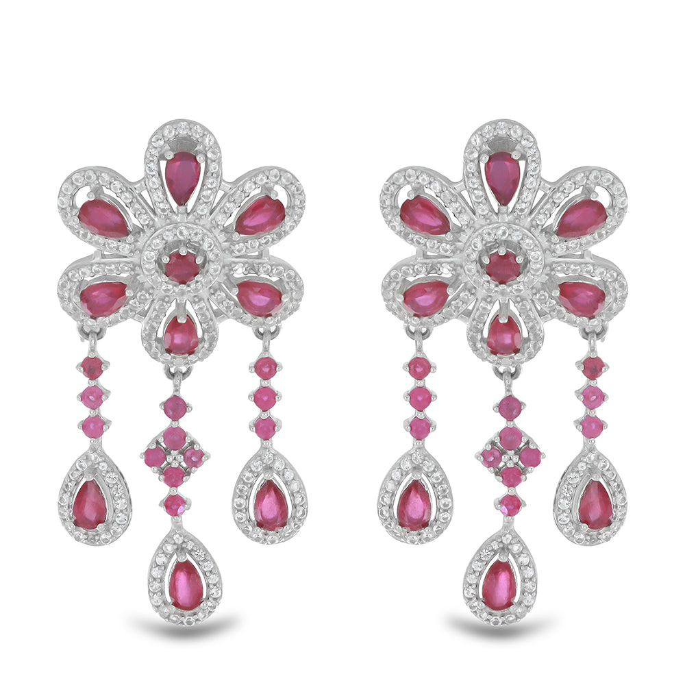 Silberohrringe mit Rubin aus Madagaskar und weißem Topas