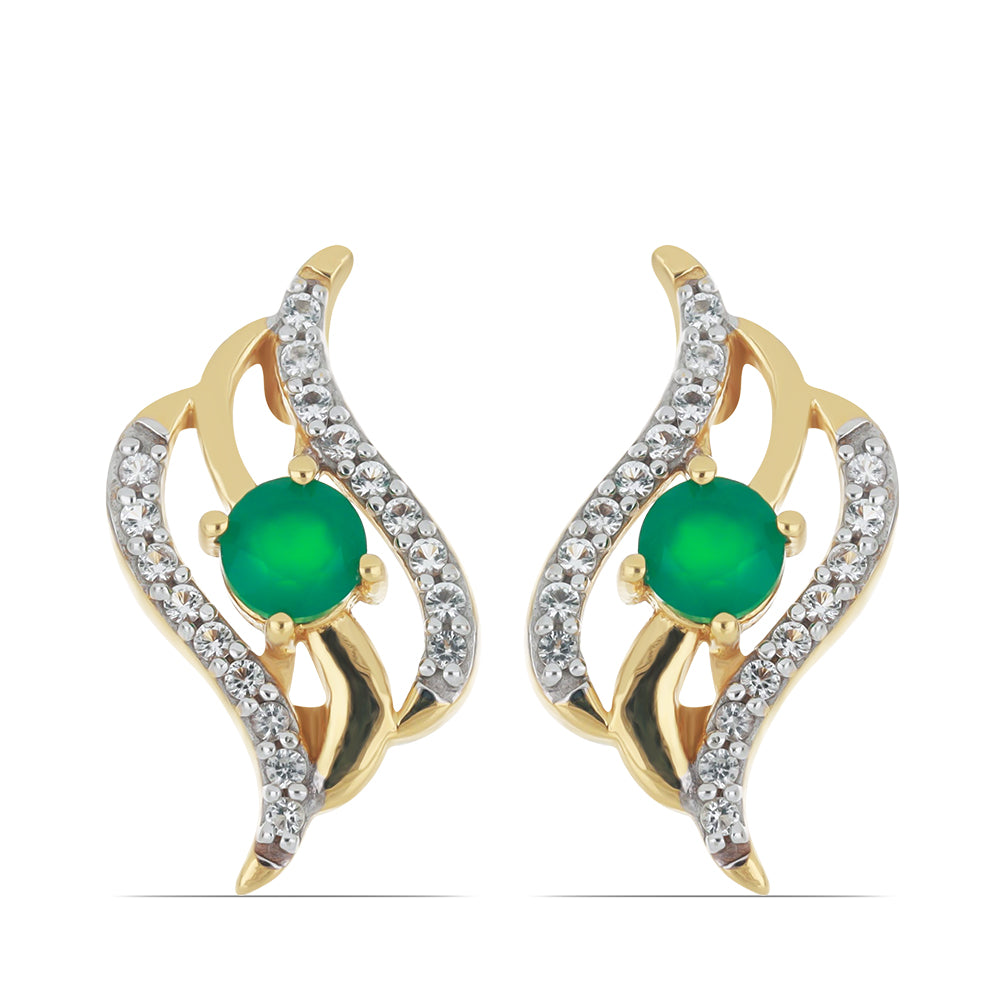 Goldplattierte Silberohrringe mit grünem Achat und weißem Topas