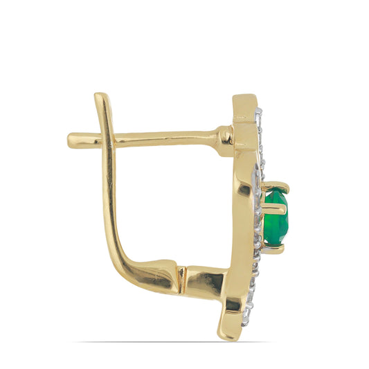 Goldplattierte Silberohrringe mit grünem Achat und weißem Topas