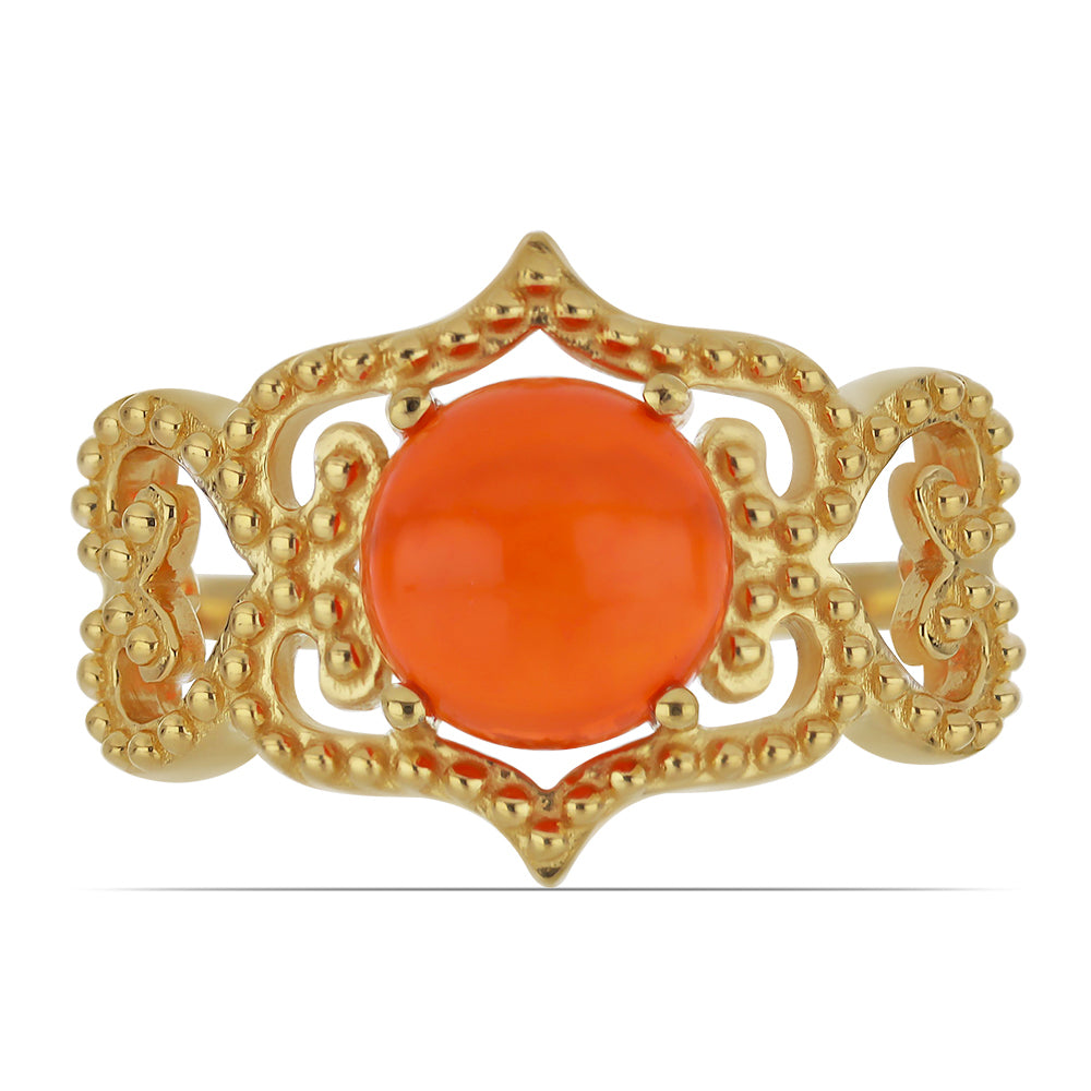 Goldplattierter Silberring mit orangefarbenem Opal aus Lega Dembi