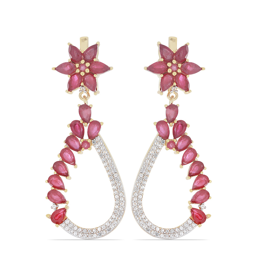 Goldplattierte Silberohrringe mit Rubin aus Madagaskar und weißem Topas 1 