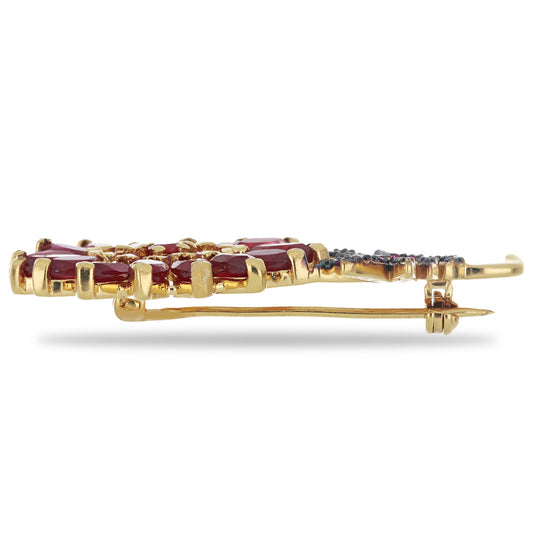 Goldplattierte Silberbrosche mit Rubin aus Madagaskar