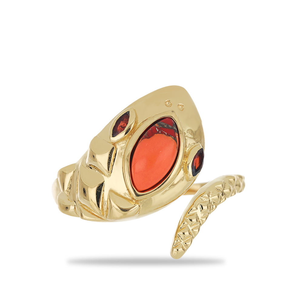 Goldplattierter Silberring mit Mohave-Türkis und Barton Granat