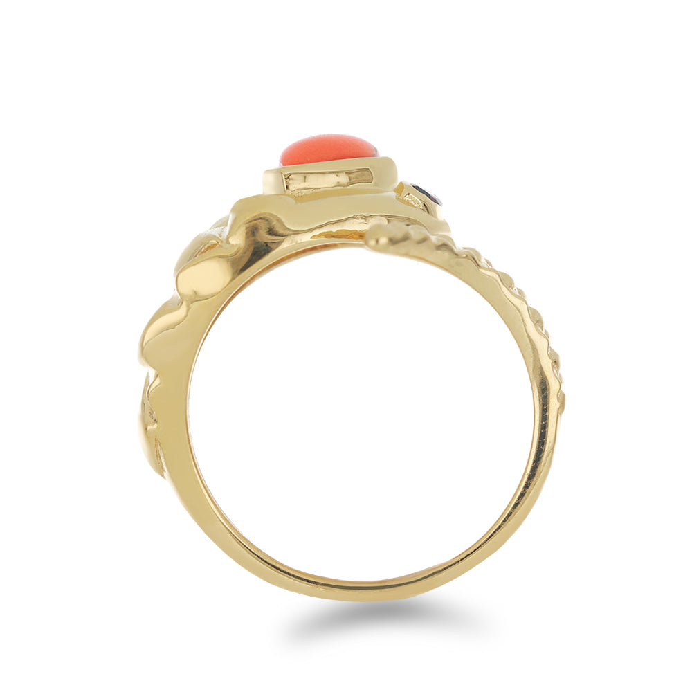 Goldplattierter Silberring mit Mohave-Türkis und Barton Granat 2 