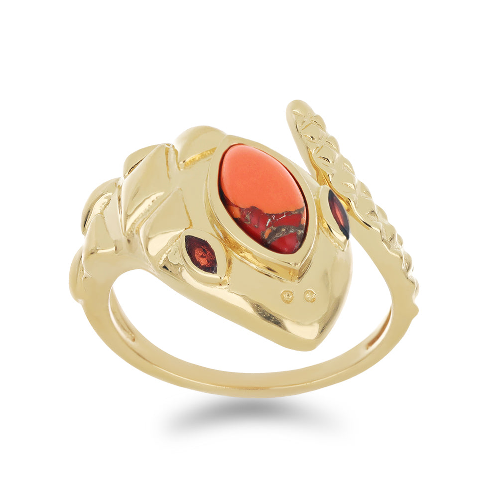 Goldplattierter Silberring mit Mohave-Türkis und Barton Granat 3 