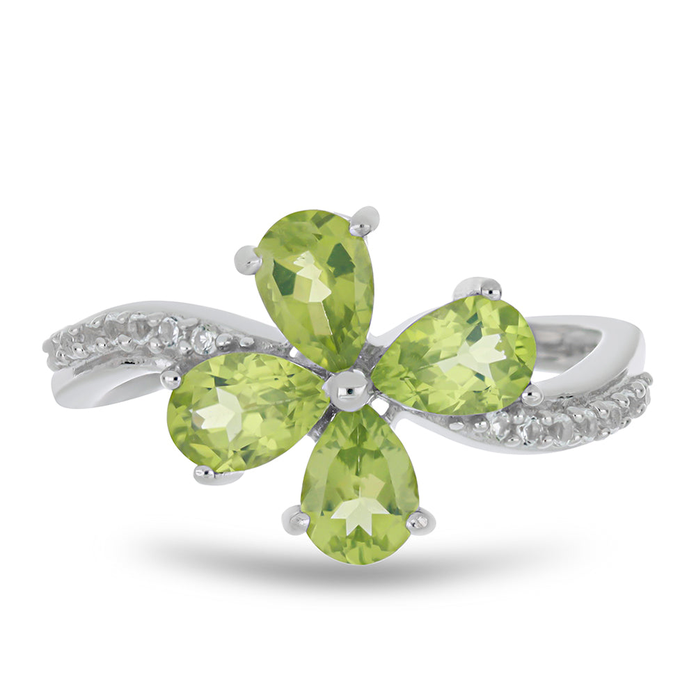 Silberring mit Peridot aus Changbai und weißem Topas 1 