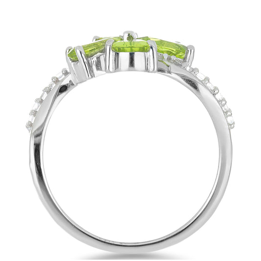 Silberring mit Peridot aus Changbai und weißem Topas