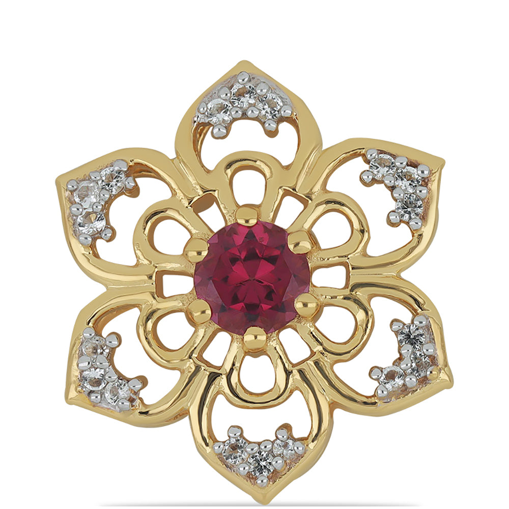 Goldplattierter Silberanhänger mit Rhodolith aus Moatize und weißem Topas