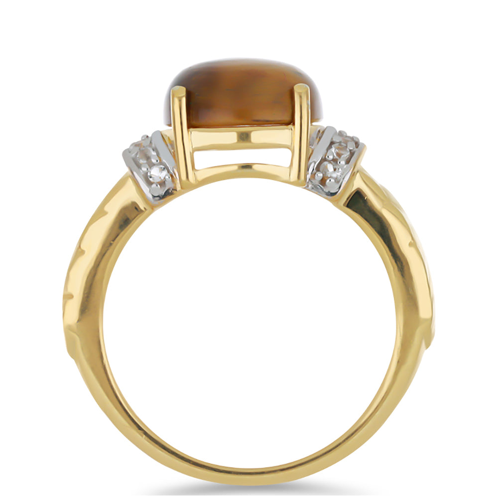 Goldplattierter Silberring mit Tigerauge aus Mount Brockman und weißem Topas