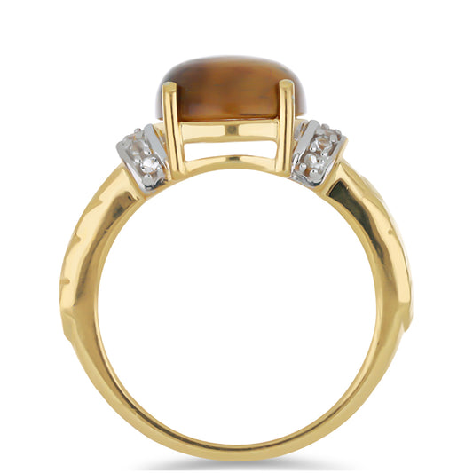 Goldplattierter Silberring mit Tigerauge aus Mount Brockman und weißem Topas