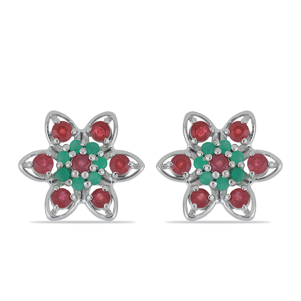 Silberohrringe mit Rubin aus Madagaskar und brasilianischem Smaragd 1 