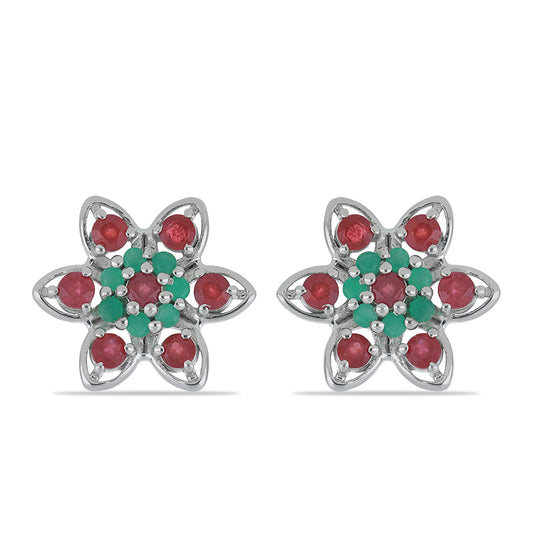 Silberohrringe mit Rubin aus Madagaskar und brasilianischem Smaragd