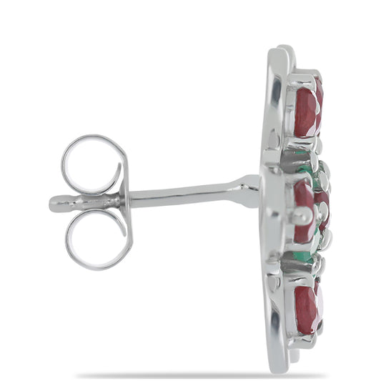 Silberohrringe mit Rubin aus Madagaskar und brasilianischem Smaragd