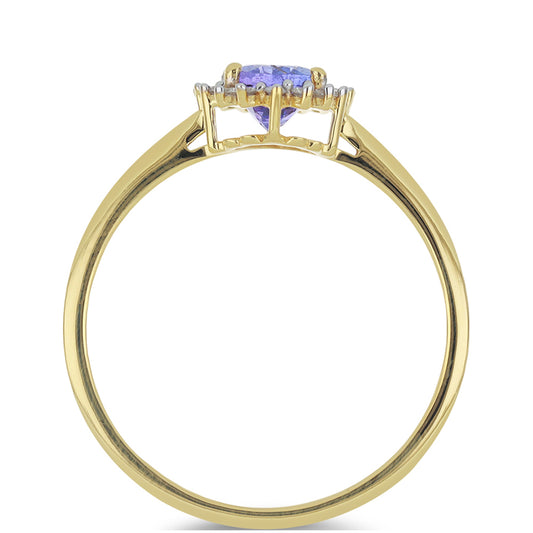 Goldring mit Tansanit - Klasse AAA und weißem Diamant